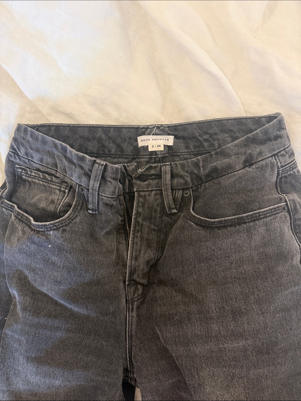Good American High-Rise Washed Charcoal Gray Jeans